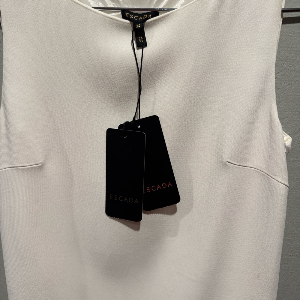 New NWT Escada Ivory White Minimalist Sleeveless Cape Back Long Blouse Top - Picture 2 of 16